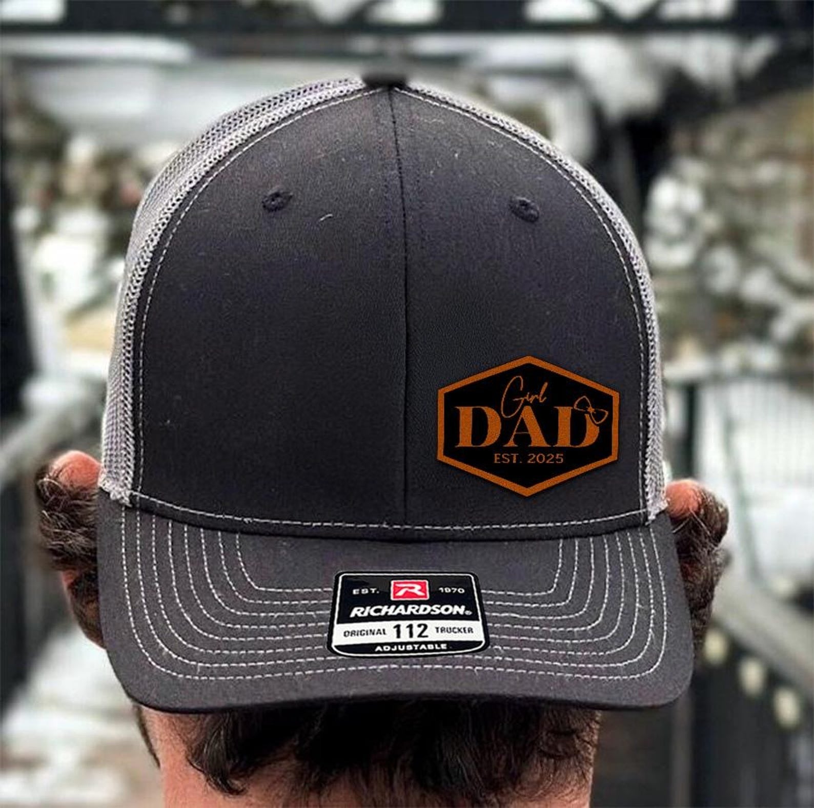 Girl Dad Leather Patch Hat, New Dad Gift, First Father’s Day Hat, Custom Trucker Hat, Baby Girl Announcement Gift – Est. Year Cap