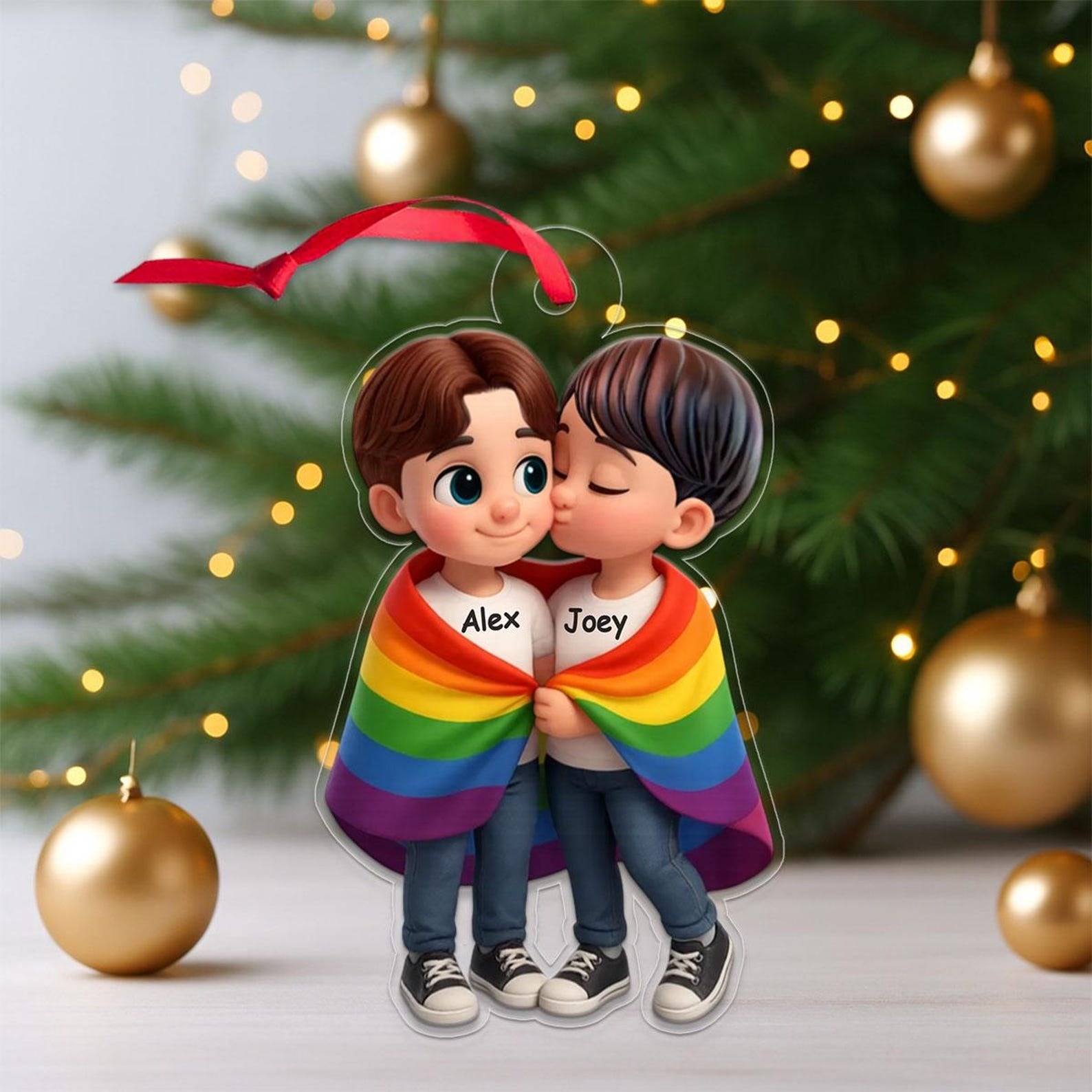 Custom LGBT Couple Cartoon Ornament, Personalized Pride Gift, Cute Cartoon Couple Decoration for Wedding Anniversary or Christmas 2025
