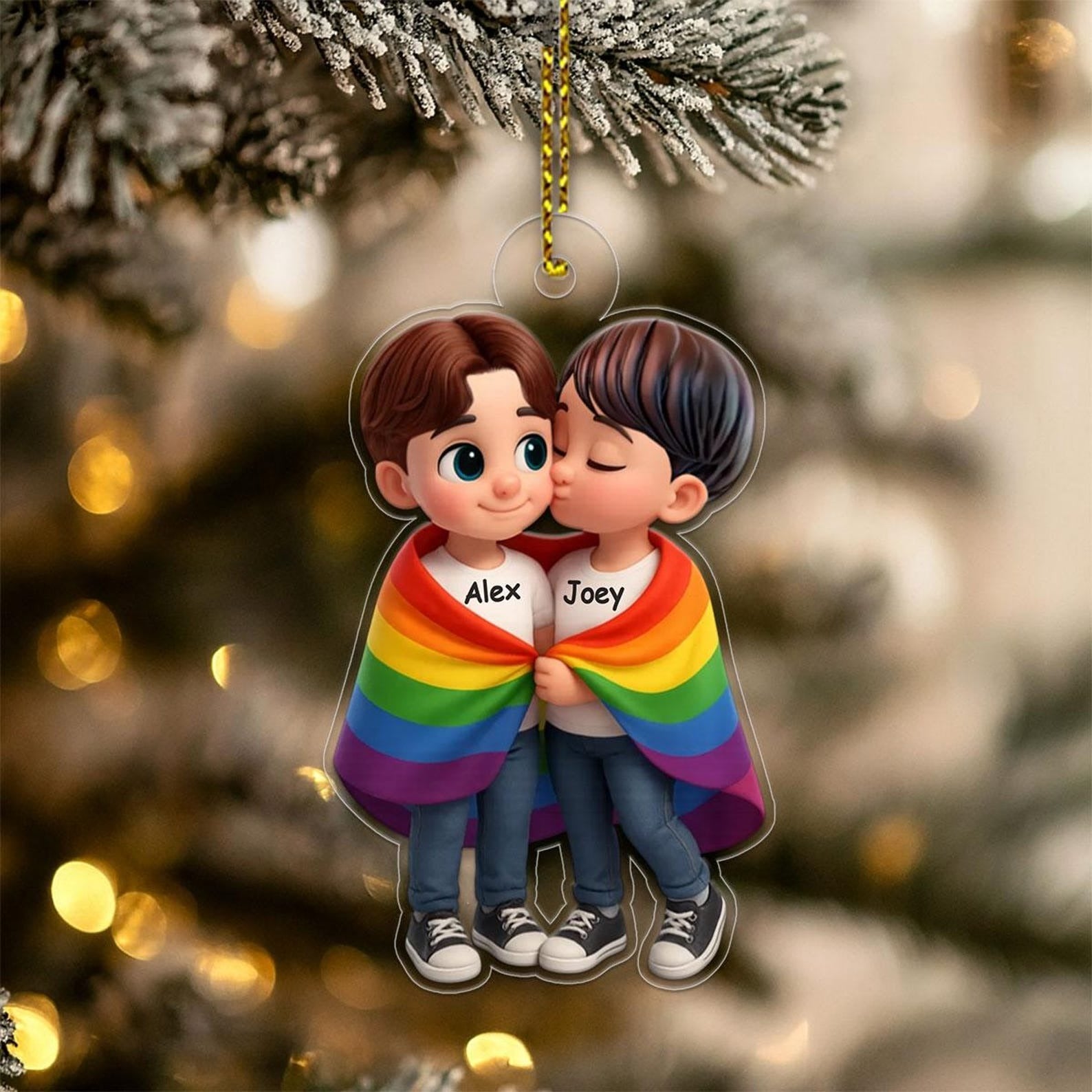 Custom LGBT Couple Cartoon Ornament, Personalized Pride Gift, Cute Cartoon Couple Decoration for Wedding Anniversary or Christmas 2025