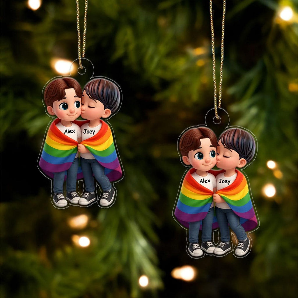 Custom LGBT Couple Cartoon Ornament, Personalized Pride Gift, Cute Cartoon Couple Decoration for Wedding Anniversary or Christmas 2025