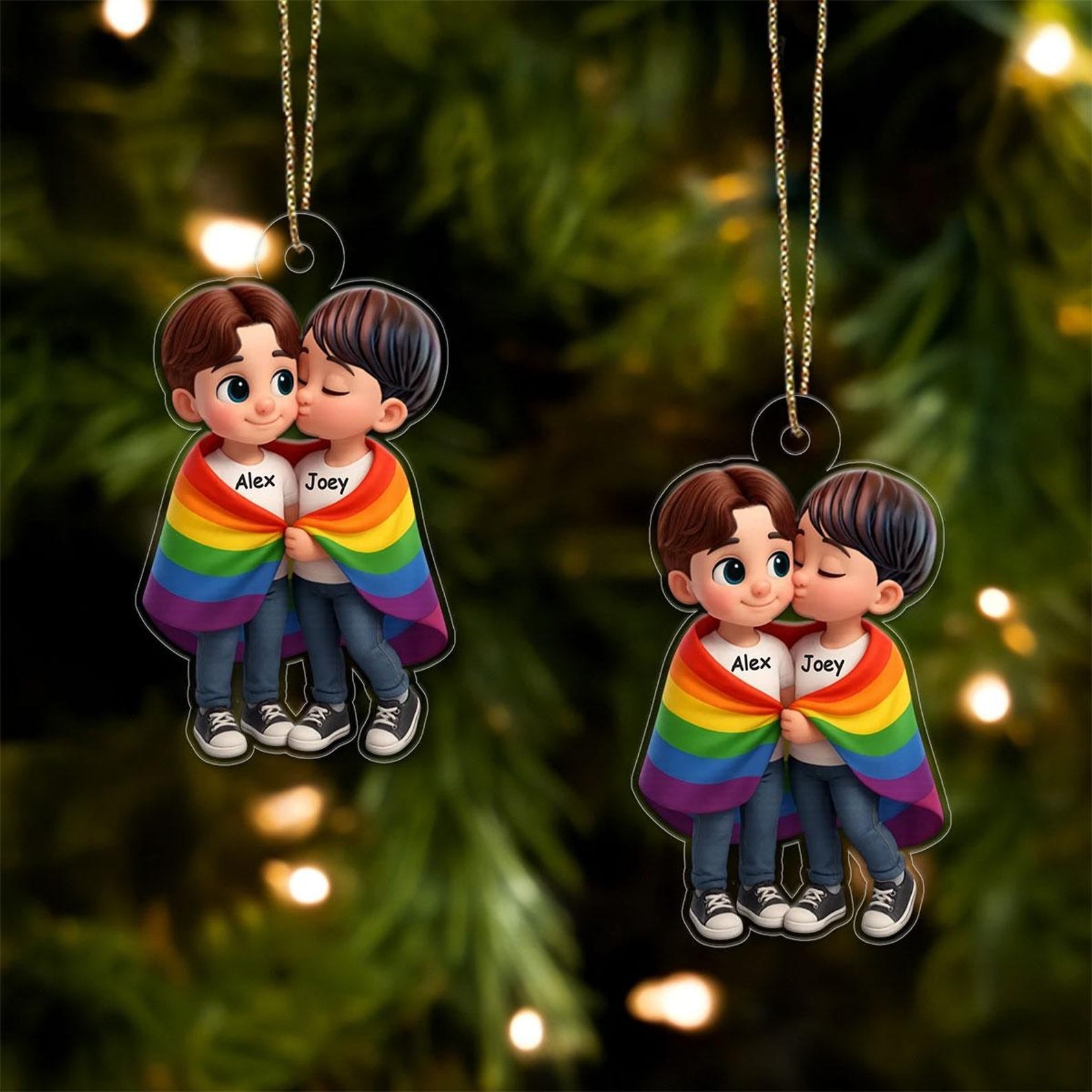 Custom LGBT Couple Cartoon Ornament, Personalized Pride Gift, Cute Cartoon Couple Decoration for Wedding Anniversary or Christmas 2025