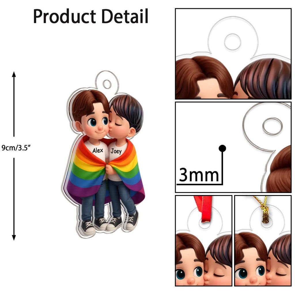 Custom LGBT Couple Cartoon Ornament, Personalized Pride Gift, Cute Cartoon Couple Decoration for Wedding Anniversary or Christmas 2025
