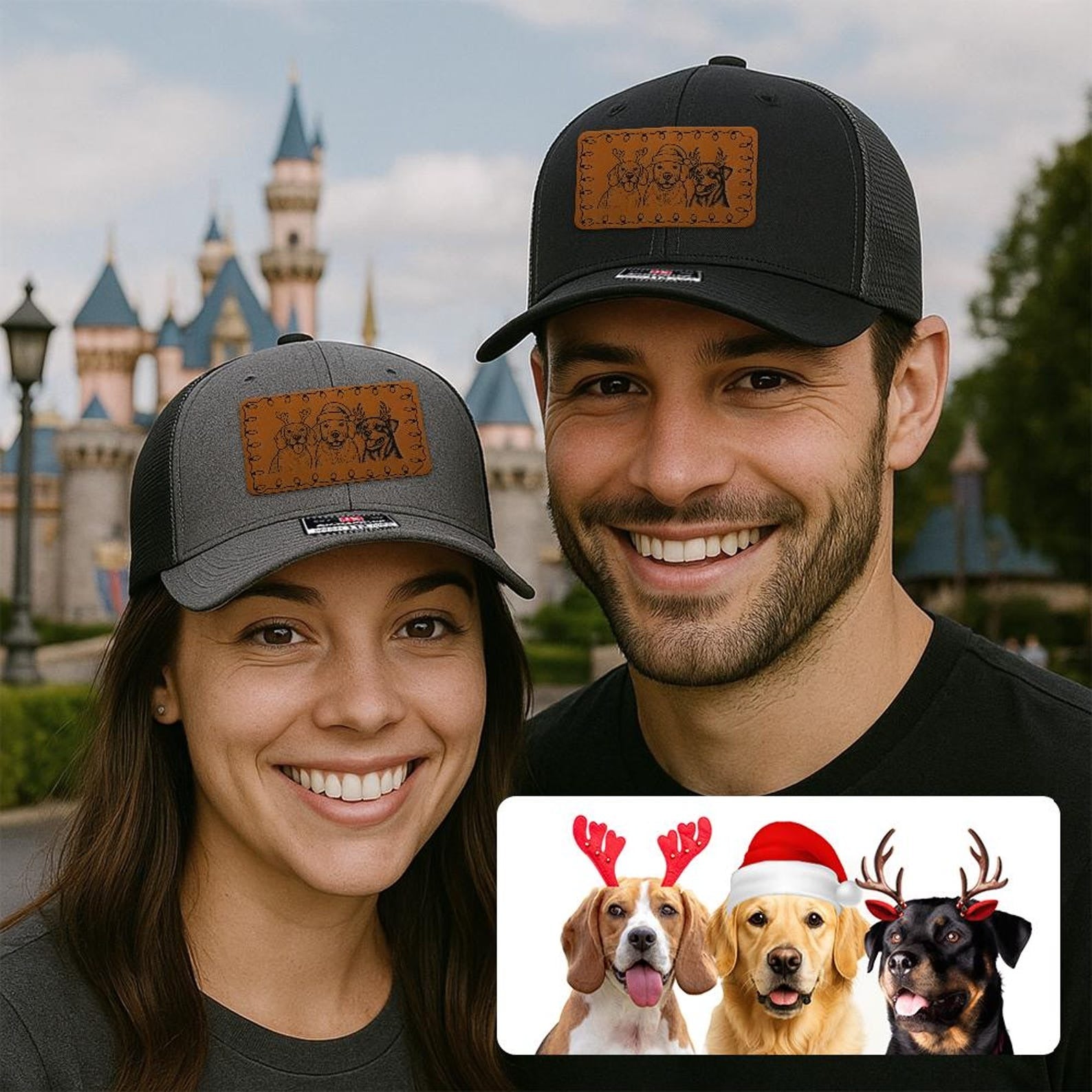 Custom Photo Dog Face Trucker Hat Richardson 112, Beanie Cap with Holiday Design – Pet Lover Christmas Gift