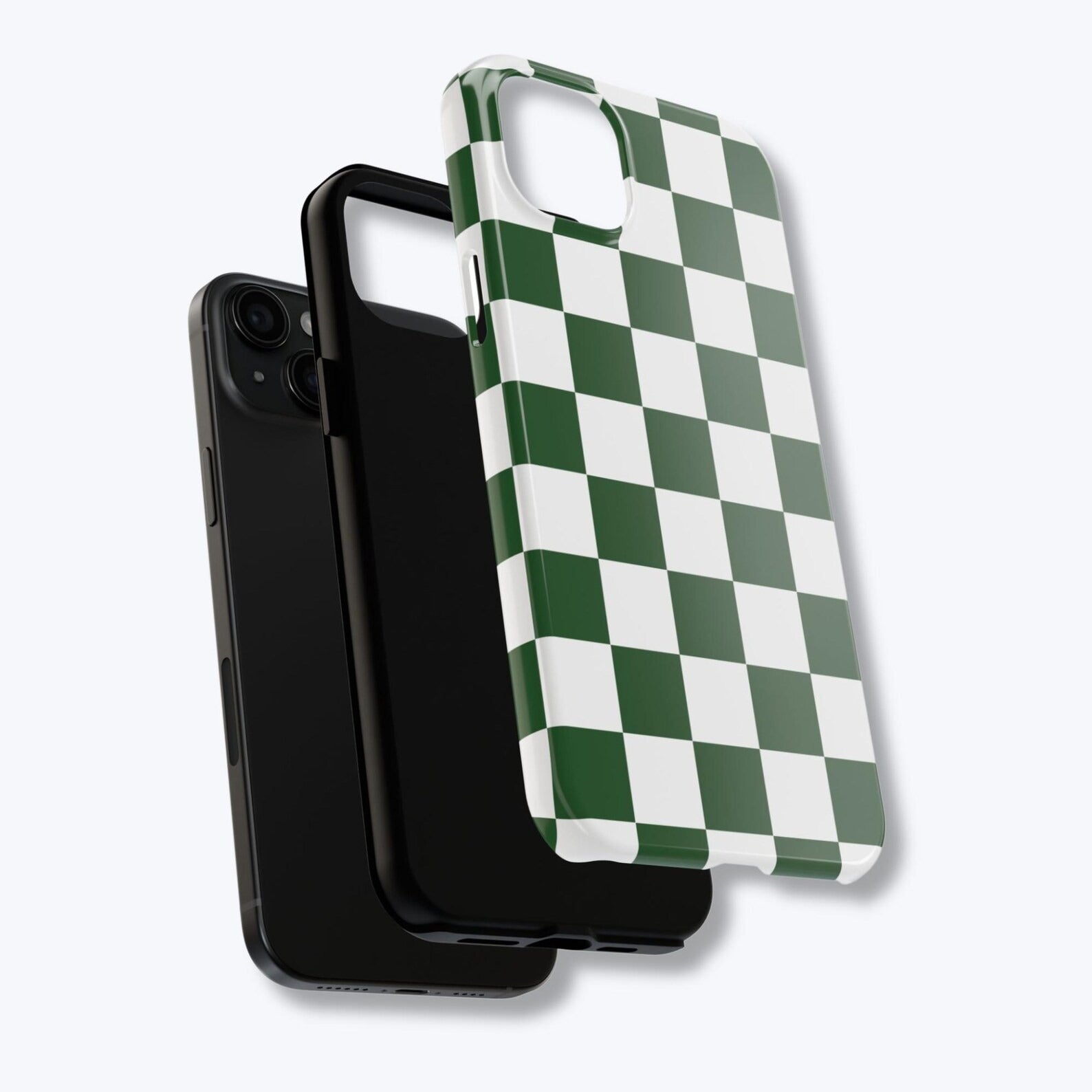 Green Checkered iPhone Case, Checkerboard Pattern Phone Cover, Slim & Tough Protective Case for iPhone, Simple Aesthetic Phone Cover