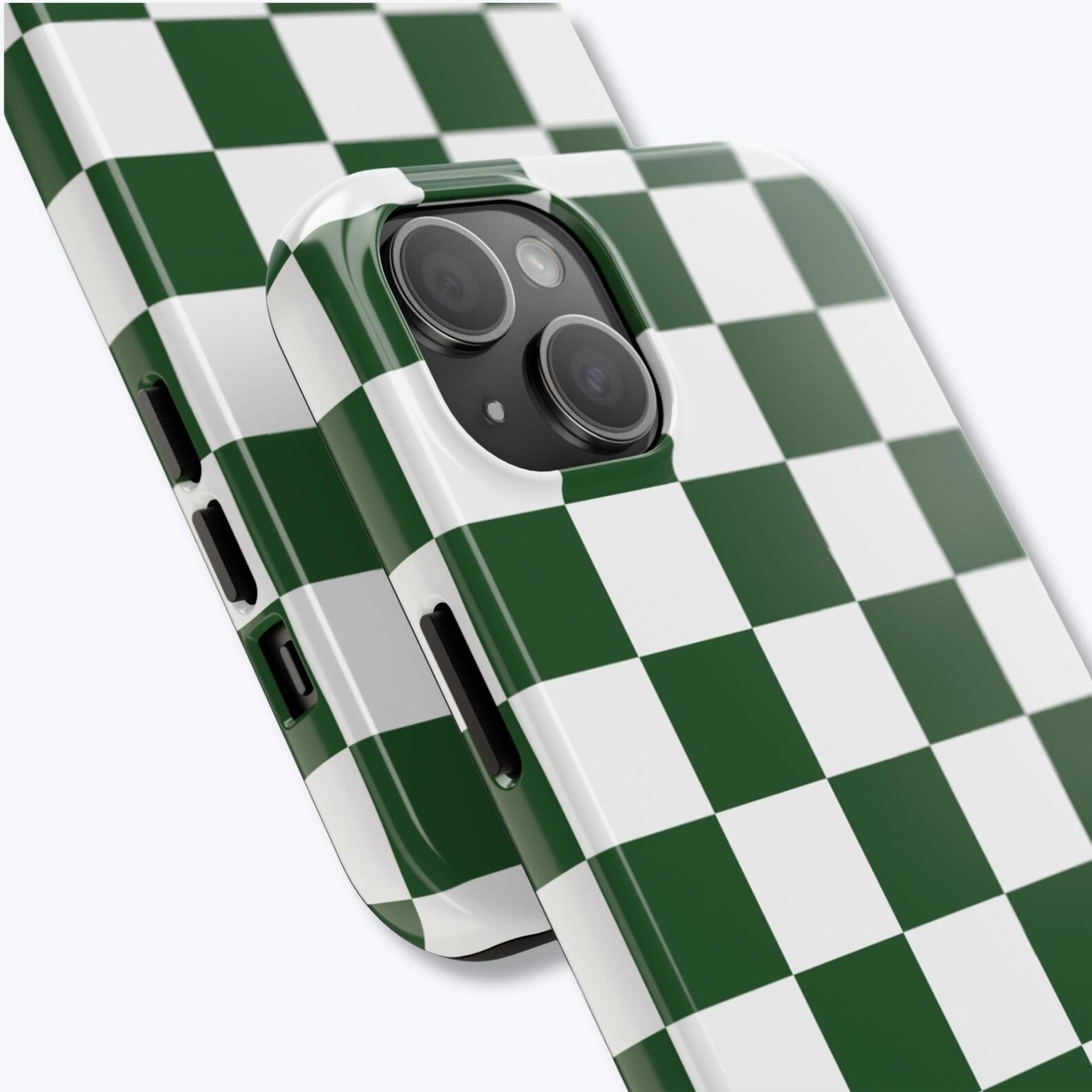 Green Checkered iPhone Case, Checkerboard Pattern Phone Cover, Slim & Tough Protective Case for iPhone, Simple Aesthetic Phone Cover
