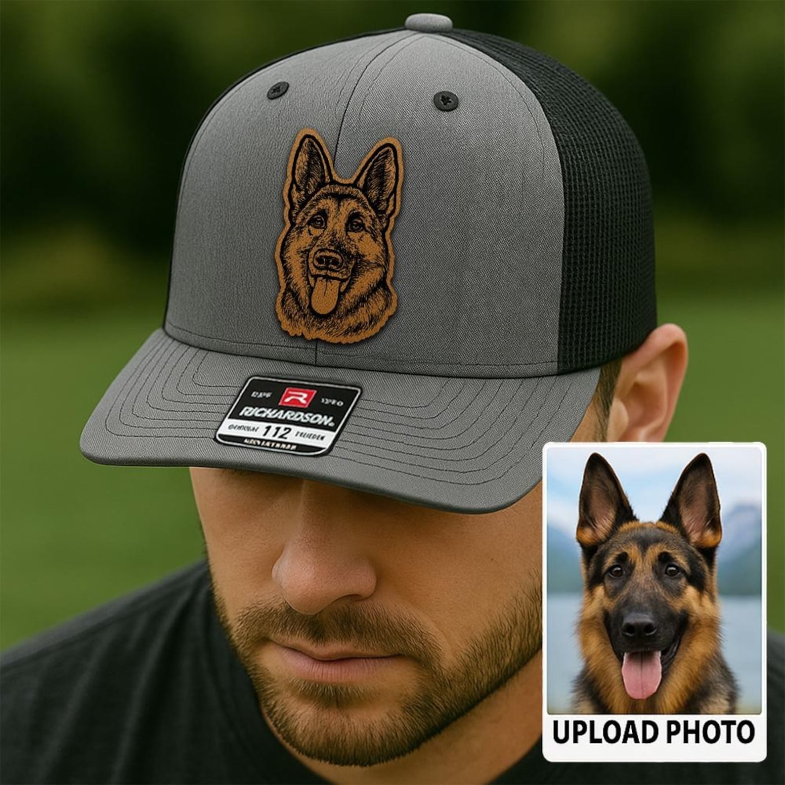 Custom Pet Photo Trucker Hat, Personalized Leather Patch Hat, Dog Owner Gift, Personalized Dog Mom & Cat Dad Cap, New Dog Memorial Gift