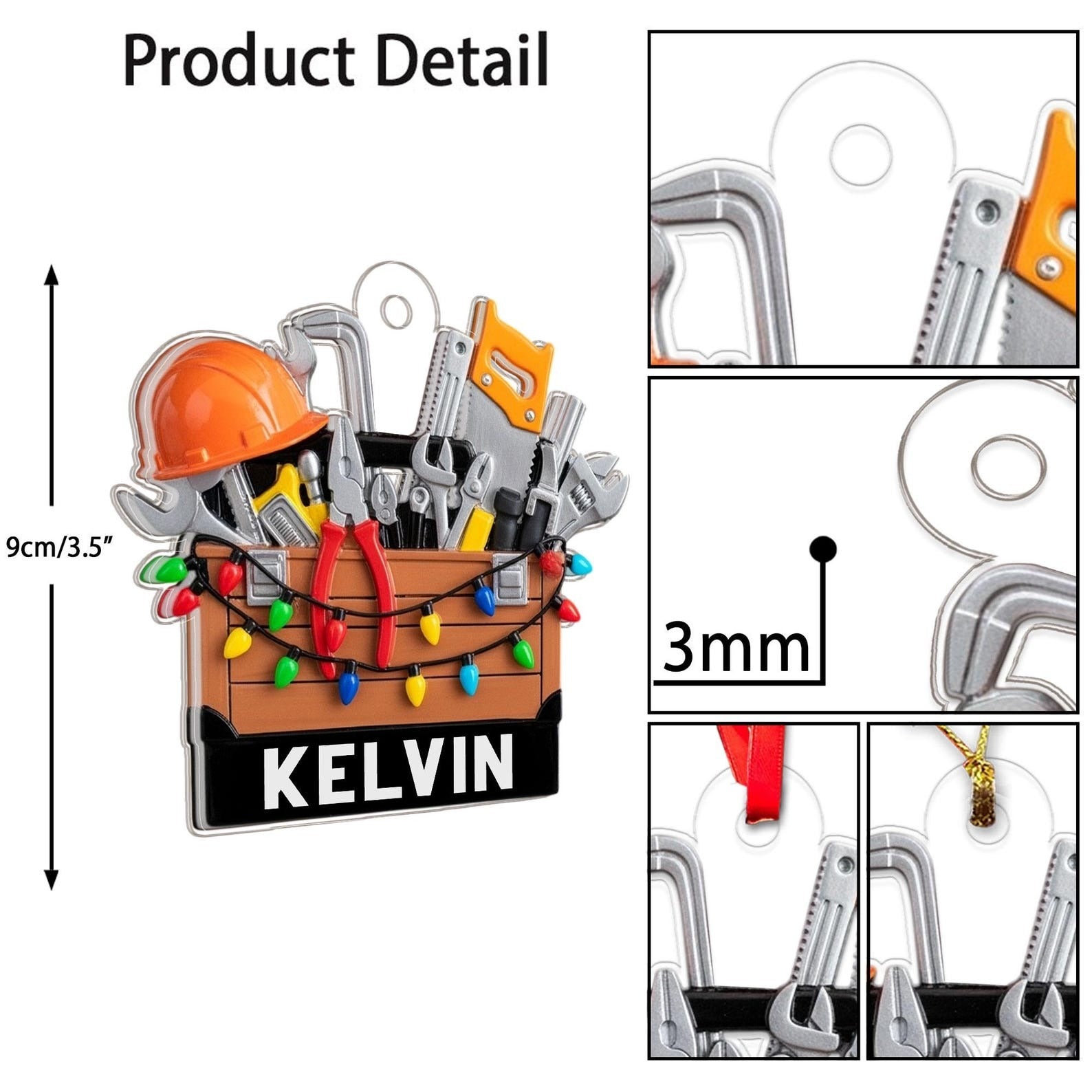 Custom Name Construction Worker Christmas Ornament - Personalized Mechanic Tools Gift, Lighted Builder Decoration, Handyman Holiday Keepsake