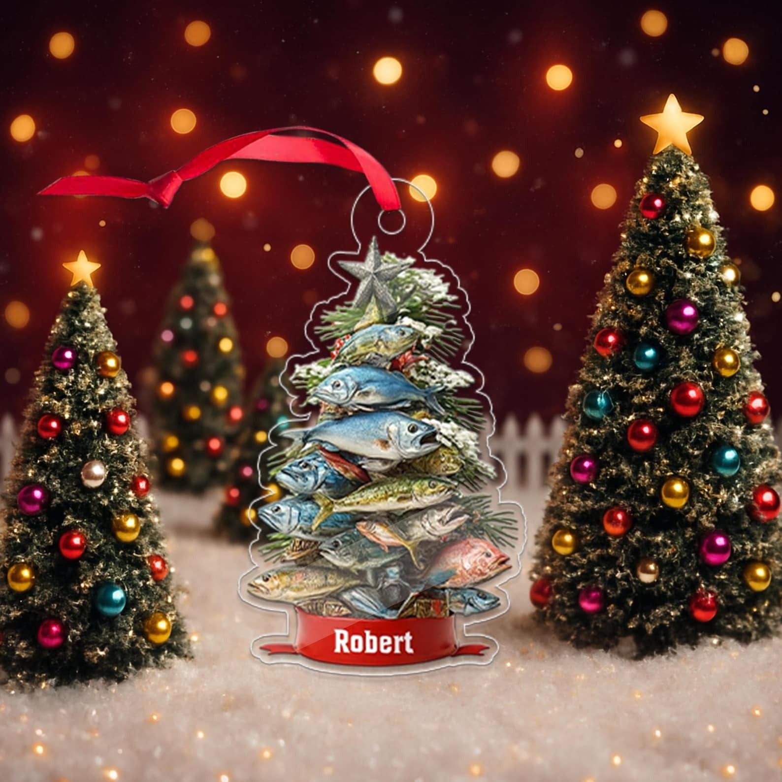 Personalized Fishing Waves Fisherman Acrylic Ornament – Custom Angler Gift, Outdoor Holiday Keepsake, Fishing Lover Christmas Decoration