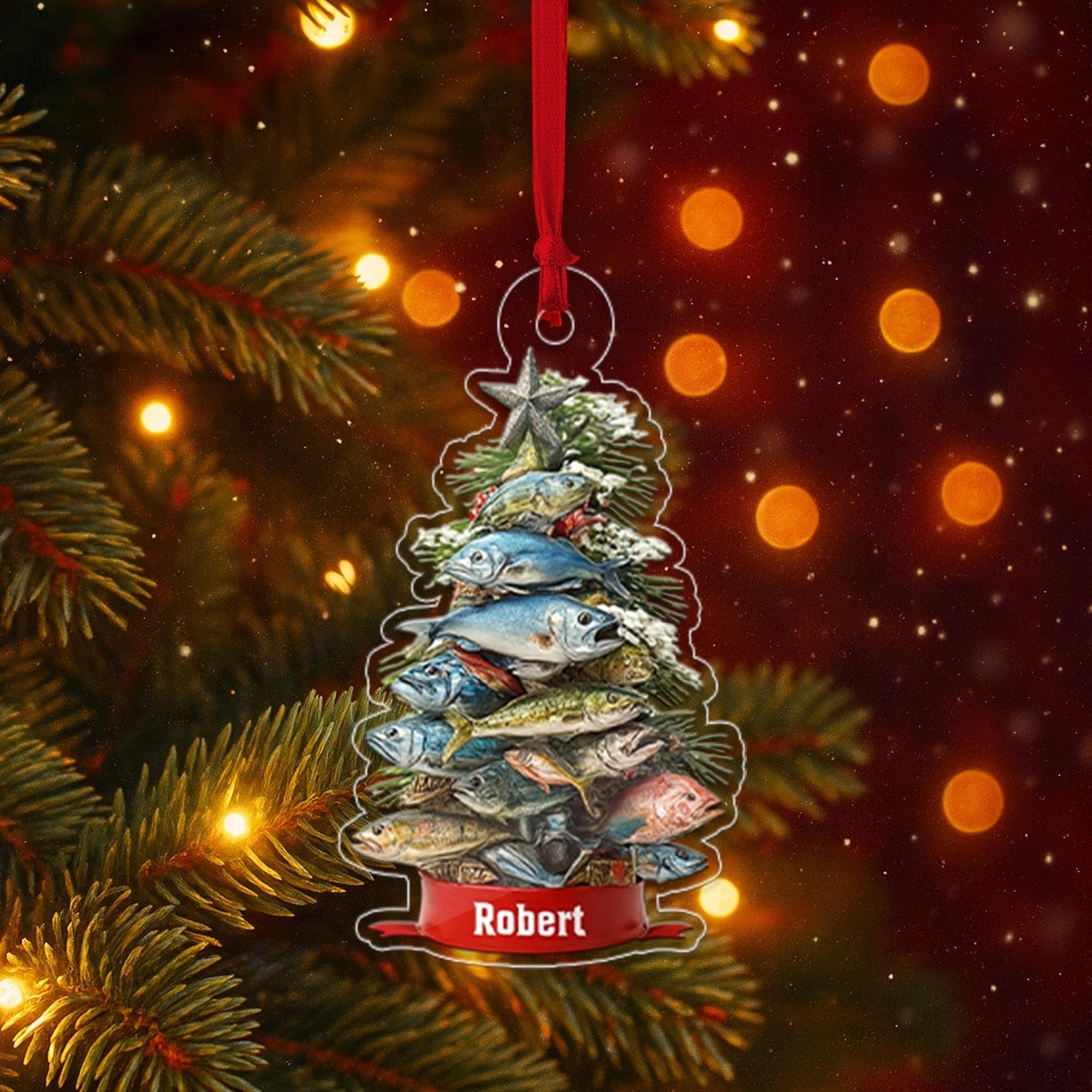 Personalized Fishing Waves Fisherman Acrylic Ornament – Custom Angler Gift, Outdoor Holiday Keepsake, Fishing Lover Christmas Decoration