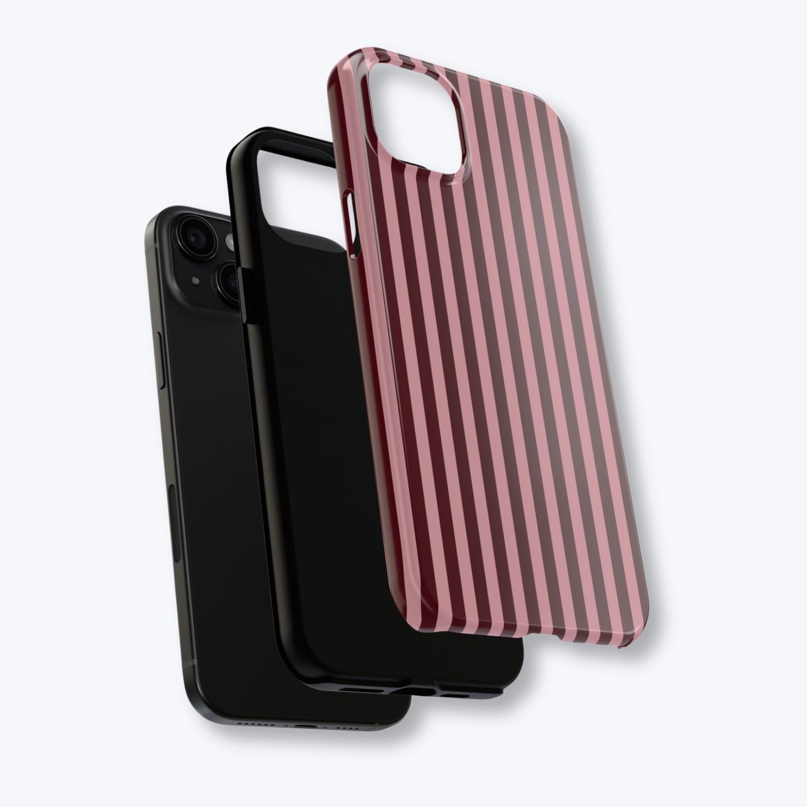 Burgundy & Pink Stripe iPhone Case – Glossy Slim or Tough Cover