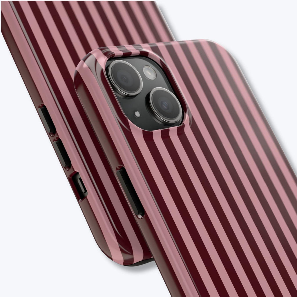 Burgundy & Pink Stripe iPhone Case – Glossy Slim or Tough Cover