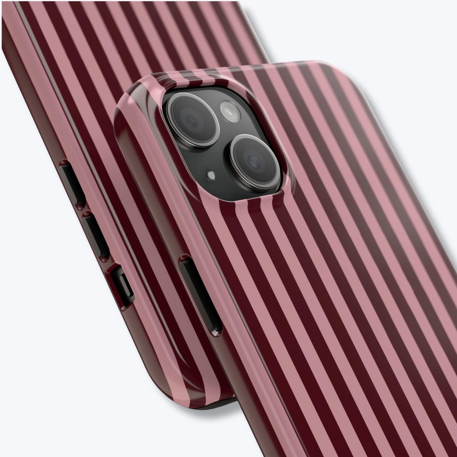 Burgundy & Pink Stripe iPhone Case – Glossy Slim or Tough Cover